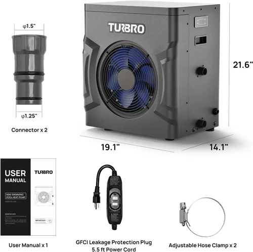 Miniatura 7 de TURBRO Bomba de calor para piscina, 20,000 BTU, para piscinas y spas sobre y en el suelo, alta eficiencia, todo calentador eléctrico, no necesita
