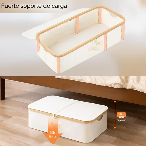 Miniatura 6 de StorageWorks Paquete de 2 Cajas de Almacenamiento Debajo de la Cama con Marco de Bambú, Contenedor Debajo de la Cama con Tapa Abatible de 42L