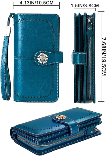 Miniatura 2 de Large Capacity RFID Blocking Genuine Leather Wallets for Women with Wristlet Trifold Ladies Billfold with Zipper by UMODE