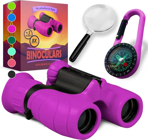 Miniatura 10 de Binoculares para niños – Juguete perfecto para niños pequeños y niñas – Juego extenso que incluye lupa y brújula – Potente aumento 8 x 21 – niños