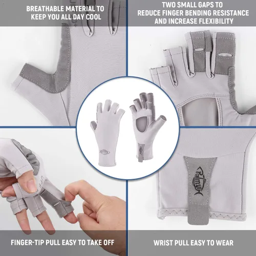Miniatura 3 de Palmyth Guantes de pesca sin dedos con protección UV, UPF50+, guantes de sol para hombres y mujeres para kayak, senderismo, remo, conducción