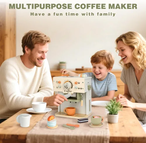 Miniatura 2 de Dreamon Cafetera de Juguete para Conjunto de Cocina de Niños, Accesorios de Cocina de Madera Juego de Simulación Conjunto de Juego de Café