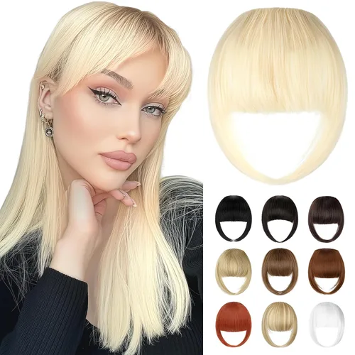 Miniatura 22 de Bangs Hair Clip in Bangs, French Ash Blonde Fake Bangs Hair Clip on Bangs for Women Fringe with Temples Hairpieces Faux Bangs for Daily Wear