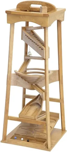 Pyramid - Juguete de madera con diseño de torre de mármol, 39 pulgadas de alto, paquete de canicas incluido (acabado de mancha de cosecha)