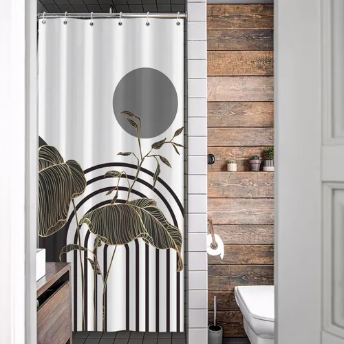 Miniatura 2 de Cortina de ducha abstracta bohemia para decoración de baño, moderna planta tropical, decoración botánica de hojas de palmera, decoración de baño