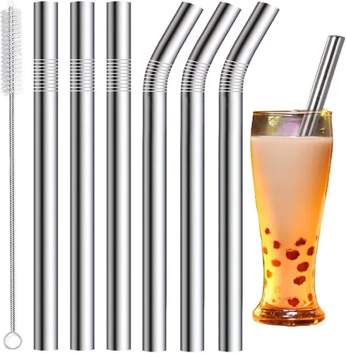 Vinaco Pajitas para batidos de acero inoxidable, extra anchas de 0.5 pulgadas, popotes de metal reutilizables para batidos, té de burbujas, batidos,