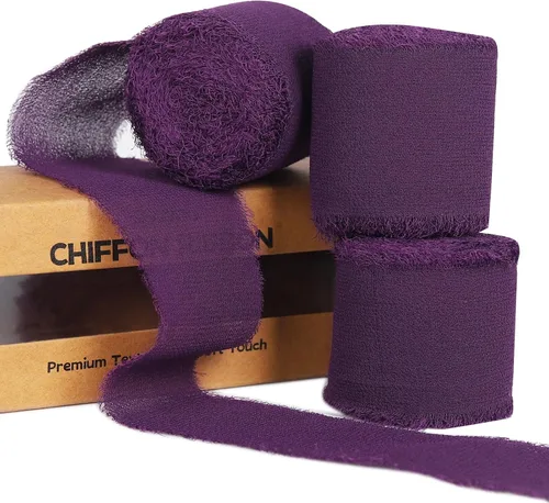 Miniatura 17 de 3 rollos de cinta de gasa con flecos hecha a mano, de chifón, color negro, de 1.5 pulgadas de ancho x 7 yardas de largo, cinta estilo seda