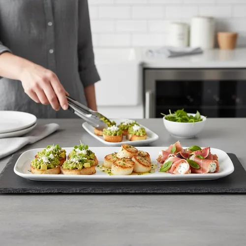 Miniatura 4 de Bandeja rectangular blanca para servir (paquete de 2) – Bandeja desechable de 17.5 pulgadas para aperitivos, frutas y platos para servir, bandeja