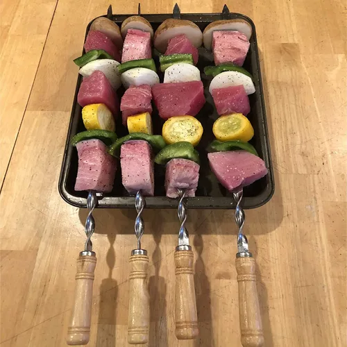 Miniatura 6 de Paquete de 12 pinchos Kabob 22 pulgadas, pinchos de barbacoa de acero inoxidable, resistentes, grandes, reutilizables con asa de madera