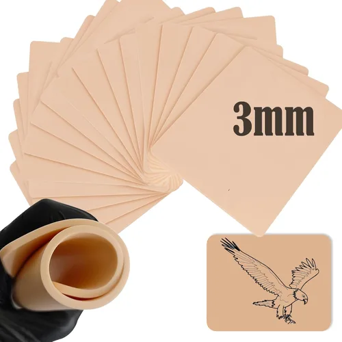 Miniatura 8 de Urknall - 10 piezas de piel falsa de 0.118 in – Urknall piel falsa en blanco para práctica de tatuajes de doble cara pieles falsas tatuajes