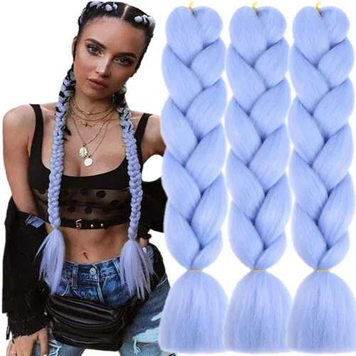 Miniatura 40 de 3 paquetes de extensiones de cabello sintético para trenzar de color negro a azul, tamaño jumbo ombré, de 24 pulgadas o trenzas de ganchillo