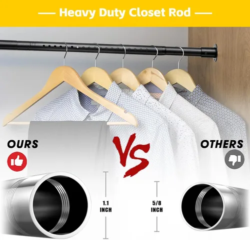 Miniatura 2 de Barra de armario ajustable de 17 a 82 pulgadas para colgar ropa, barra de metal negro para colgar ropa