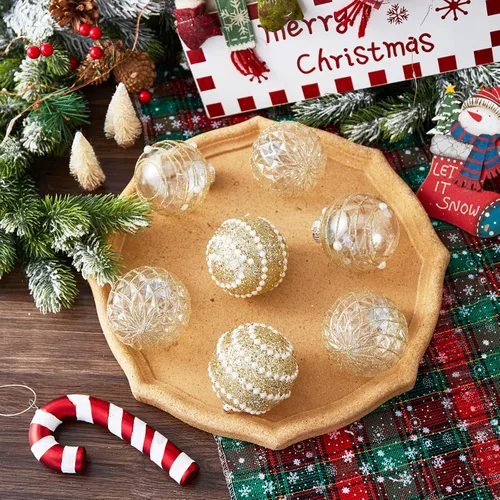 Miniatura 3 de 12 unidades de esferas de Navidad de adorno doradas, irrompibles, de plástico transparente, grandes, decoración para árbol de Navidad, delicados