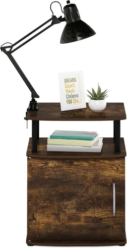 Miniatura 4 de Furinno Jaya - Mesita de noche con puerta, color ámbar y negro