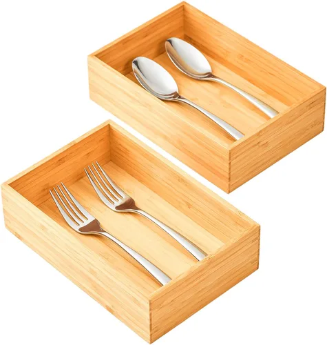 Miniatura 9 de Umilife Organizador de cajones de cocina de bambú, bandeja de cubiertos extra alta, caja de almacenamiento de cubiertos, soporte multiusos