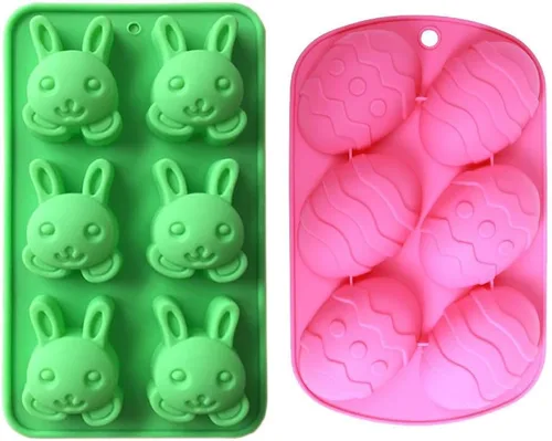 MoldFun Paquete de 2 moldes de silicona para pasteles de huevos y conejitos para el día de Pascua, para hornear, magdalenas, hacer magdalenas,