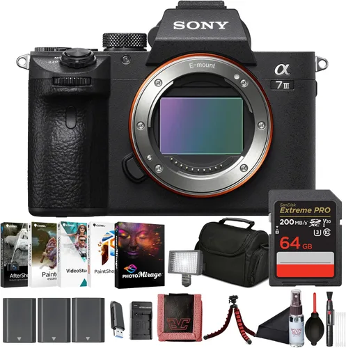 Sony α7 III - Cuerpo de cámara sin espejo de fotograma completo (ILCE-7M3/B) – Sensor BSI de 24.2 MP, vídeo HDR 4K | Tarjeta de memoria de 64GB, 2