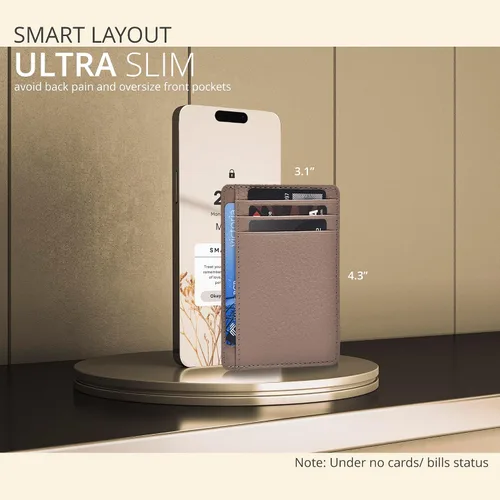 Miniatura 3 de Carteras de cuero Oak Leathers, delgadas y minimalistas con bloqueo RFID, tarjetero de bolsillo frontal para hombres y mujeres, Desnudo