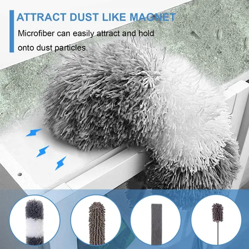 Miniatura 3 de Kit de plumero de microfibra para techo alto (6 unidades), plumeros extensibles para limpieza con poste de extensión de 100 pulgadas, plumero largo