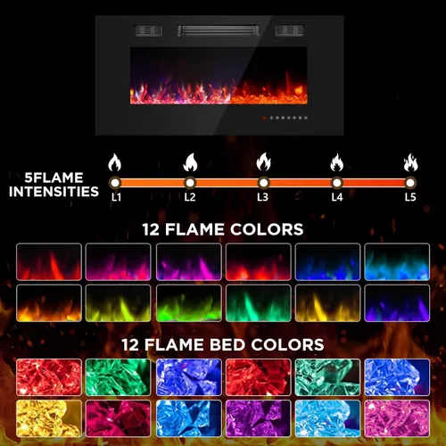 Miniatura 4 de Chimenea eléctrica de 36 pulgadas con cristal, inserto de chimeneas eléctricas, chimenea montada en la pared/empotrada con control remoto, llama