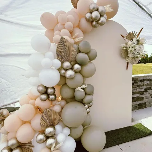 Miniatura 3 de Juego de globos dorados y de arena blanca, globos boho de fiesta de 12 pulgadas de doble relleno de color beige y rubor con globo de látex neutro