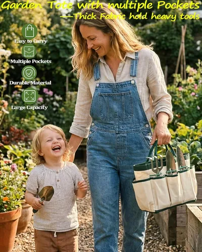 Miniatura 6 de Juego de 8 herramientas de jardinería resistentes con bolsa de mano, herramientas manuales de jardinería de aluminio a prueba de óxido con agarres