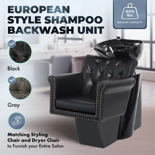 Miniatura 3 de Buy-Rite Chelsea - Unidad de lavado a contracorriente de champú, silla copetuda, cojín extraíble, cuenco de porcelana inclinable, grifo de una sola