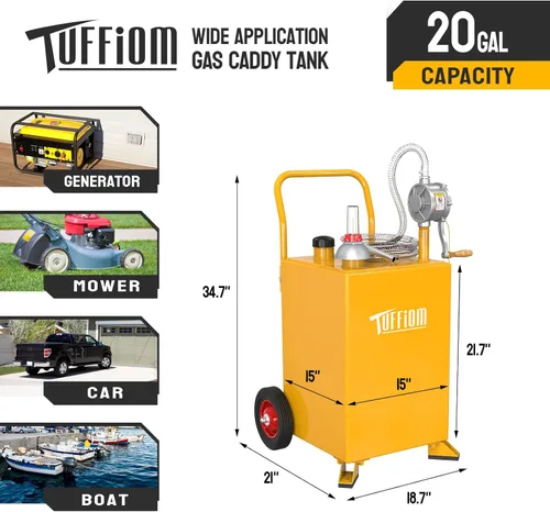 Miniatura 6 de TUFFIOM Carrito de combustible de 20 galones con ruedas y bomba de sifón manual, tanque de almacenamiento de transferencia de combustible diésel
