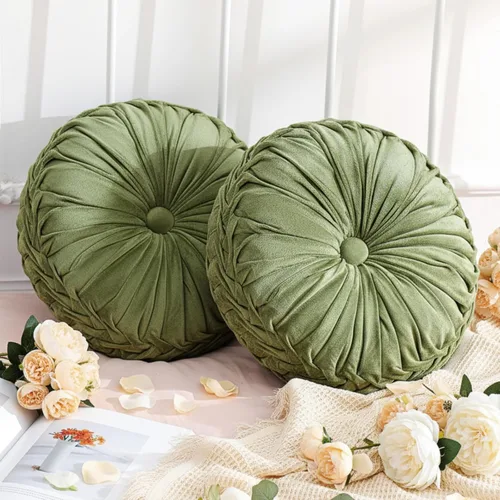 Miniatura 28 de Drydiet 3 Piezas Almohadas Redondas Decorativas de Terciopelo Plisado Almohadas de 15'' de Diámetro Acento Calabaza Boho Cojín de Silla para Sofá