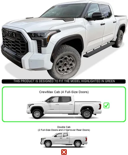 Miniatura 2 de APS Estribos 5 pulgadas Negro Mate Compatibles con Toyota Tundra 2022-2026 CrewMax Acero Inoxidable (Barras Nerf Pasos Laterales Estribos Laterales)