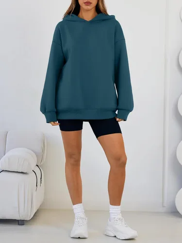 Miniatura 6 de Trendy Queen Sudaderas con capucha de gran tamaño para mujer, cómodas sudaderas de otoño a la moda 2025, trajes casuales de forro polar con bolsillos