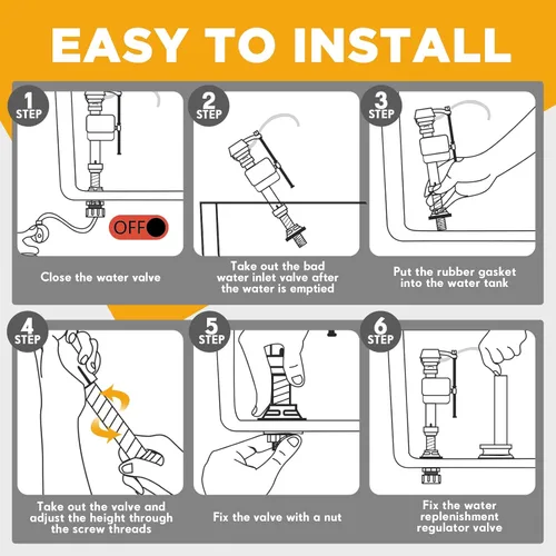 Miniatura 4 de Lasnten Kit de reemplazo de válvula de llenado de inodoro de 16 piezas, kit de reemplazo de válvula para control de agua de tanque y tazón
