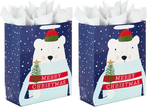Miniatura 7 de Hallmark Bolsa de regalo de Navidad extra grande de 15 pulgadas con papel de seda (Oso Polar de Feliz Navidad) para niños, adultos, compañeros