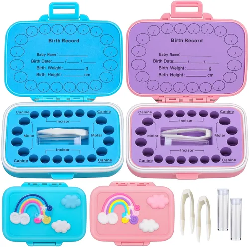 Miniatura 9 de Caffox Paquete de 2 Portadientes para Recuerdo de Niños, Caja del Ratoncito Pérez, Caja de Recuerdo de Primer Diente, Cajas de Contenedores de Arco