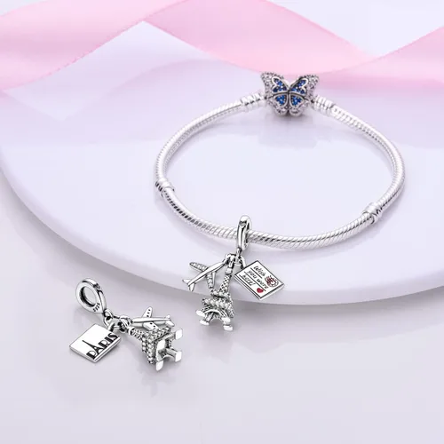 Miniatura 4 de Parmuz 925 Sterling Silver Charm for Bracelets Dog Evil Eye Travel Love Mom Dangle Charms for European Bracelets Necklace Pendant Beads Jewelry Gift