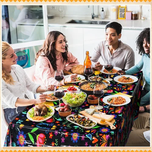 Miniatura 5 de Domensi 1 mantel mexicano de 54 x 108 pulgadas, mantel de fiesta de plástico Cielito Lindo desechable, funda de mesa con mandala y flor para taco