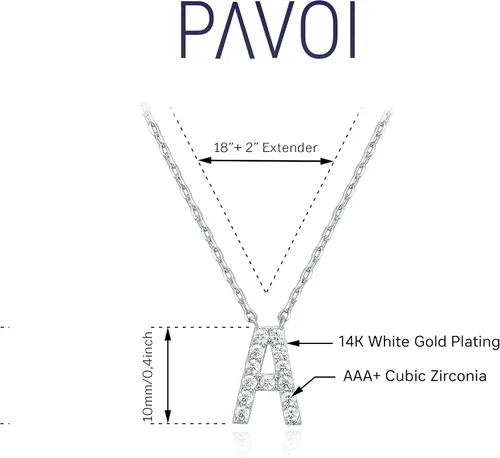 Miniatura 96 de PAVOI 14K White Gold Plated Cubic Zirconia Initial Necklace Letter Dainty Necklaces for Women