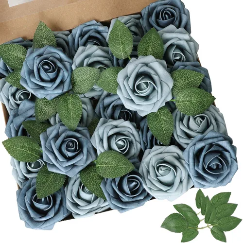 Miniatura 11 de AmyHomie 25 rosas artificiales beige de aspecto real con tallo para ramos de boda, centros de mesa, arreglos de fiesta, baby shower, día de San