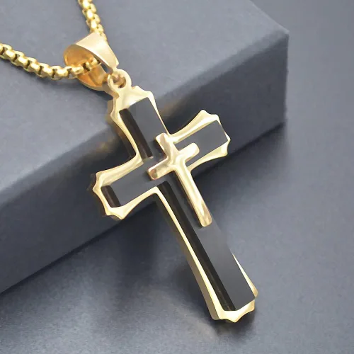 Miniatura 2 de OLEVS Collar con colgante de cruz para hombre collar grande con colgante de cruz de acero inoxidable para hombres y mujeres Metal