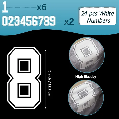 Miniatura 2 de WILLBOND 24 piezas de números para planchar, números de transferencia térmica de jersey del 0 al 9 para uniforme de equipo, camiseta de fútbol Blanco