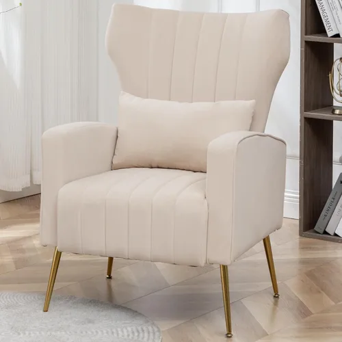 Miniatura 14 de Silla de Acento Moderna Cómoda Sillón con Respaldo Alto con Almohada Silla Tapizada con Carcasa Silla de Lectura para Dormitorio, Sala de Estar