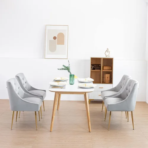 Miniatura 13 de Juego de 2 sillas de comedor modernas, sillas de comedor tapizadas de mediados de siglo, sillas de comedor de terciopelo con patas doradas para Negro