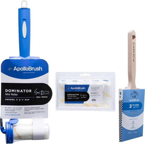 Apollo Brush Dominator Series Angora - Mini rodillo de siesta de 1/2 pulgada con marco y tubo de almacenamiento + 10 paquetes de recambio + 500