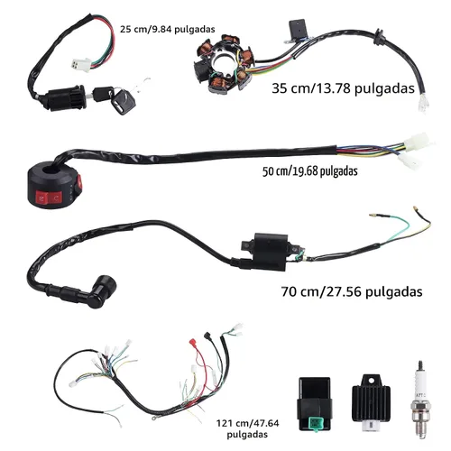 Miniatura 5 de Arnés de cableado completo, bobina, estátor, solenoide, relé CDI, bujía para ATV de 4 tiempos de 50cc, 70cc, 90cc, 110cc, 125cc. Go Kart, Pit Quad