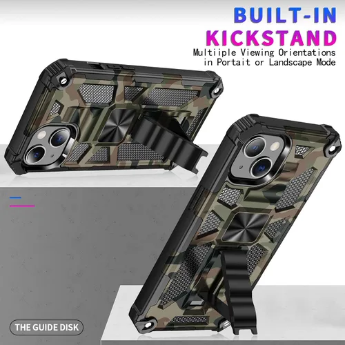 Miniatura 2 de CCSmall Funda de camuflaje para Apple iPhone 14 para hombres, protección resistente a prueba de golpes con función atril para iPhone 14 MC verde