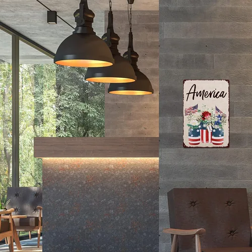 Miniatura 7 de Whaline Letrero patriótico de hojalata con la bandera estadounidense, letrero de metal impreso del 4 de julio, decoración de pared retro para 250