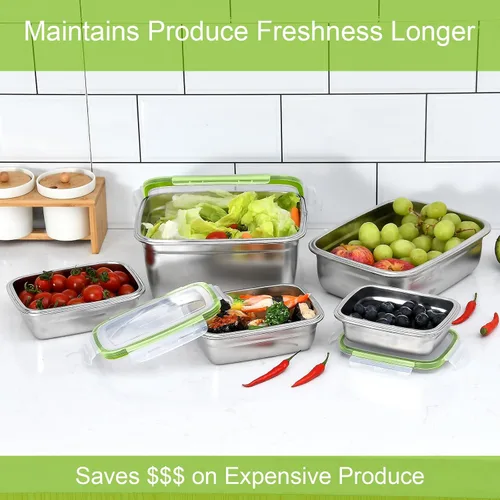 Miniatura 5 de UPTRUST Recipientes de acero inoxidable para almacenamiento de alimentos, tapas herméticas y a prueba de fugas, juego de 5 recipientes, aptos