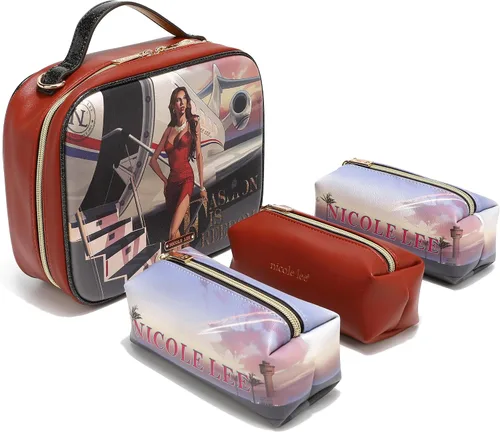 Miniatura 21 de Nicole Lee Juego de bolso cruzado de viaje con 3 bolsas de maquillaje con estampado de moda, organizador de artículos de tocador para mujer