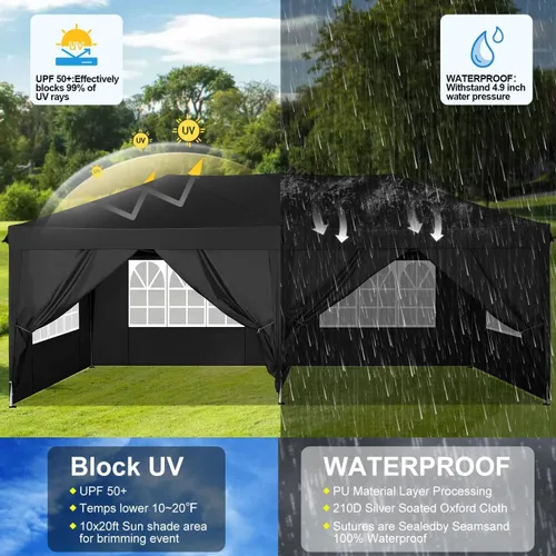 Miniatura 4 de COBIZI - Toldo desplegable de 10 x 20 pies con 6 paredes, impermeable y con protección UPF 50+, ideal para bodas, fiestas, eventos al aire libre