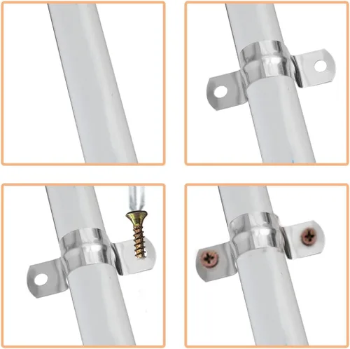 Miniatura 5 de Paquete de 20 correas rígidas de acero inoxidable con pernos de expansión, abrazaderas de soporte en U de dos agujeros para cable de conducto, clips